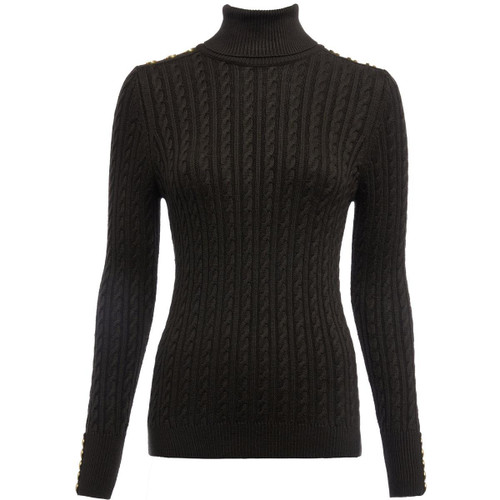 Chocolate Holland Cooper Womens Seattle Roll Neck Cable Knit Jumper