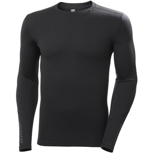 Black Helly Hansen Mens Lifa Merino Midweight Crew Base Layer