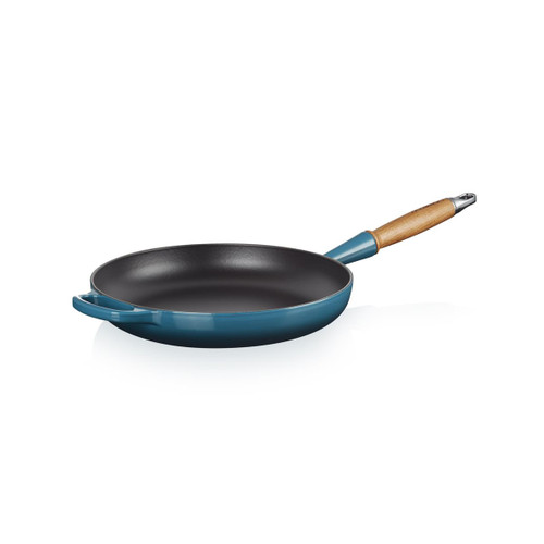  Le Creuset 28cm Cast Iron Frying Pan With Wooden Handle Deep Teal