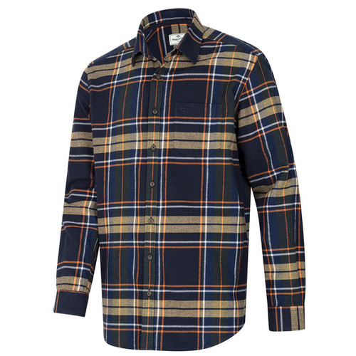 Navy Hoggs Of Fife Mens Coll Cotton Twill Check Shirt
