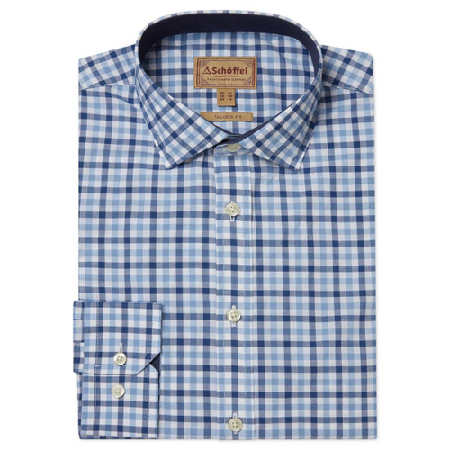 French Navy/Sky Blue Schoffel Mens Hebden Tailored Shirt