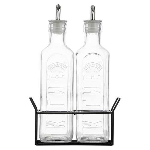 Kilner Set of 2 600ml Oil Bottles and Metal Rack