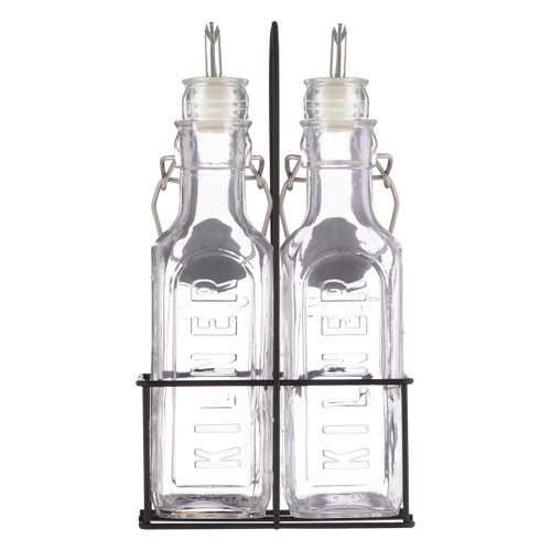 Kilner Set of 2 300ml Oil Bottles and Metal Rack