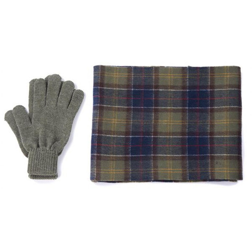 Classic Tartan/Olive Barbour Mens Tartan Scarf and Glove Gift Set