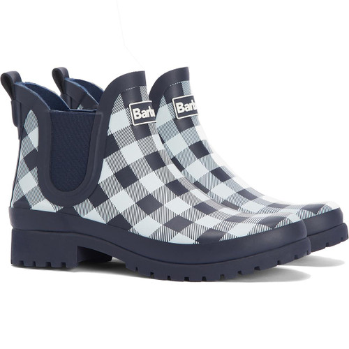 Navy Check Barbour Womens Mallow Ankle Wellington Boots