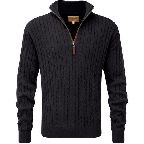 Charcoal Schoffel Mens Calton Cotton Cashmere Cable 1/4 Zip Jumper