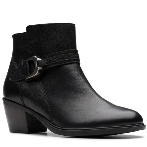 Black Leather Clarks Womens Neva Buckle Boot
