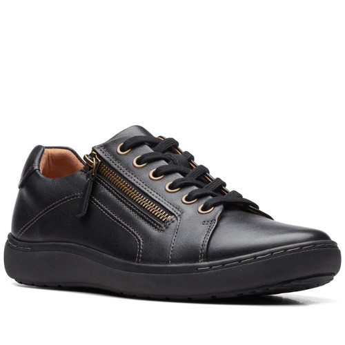 Black Leather Clarks Womens Nalle Lace Shoe