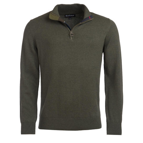 Olive Marl Barbour Mens Cotton Half Zip Sweater