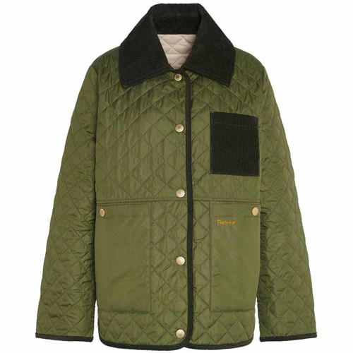 Dark Moss/Light Sand Barbour Womens Fleur Quilt Jacket