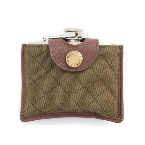 Dark Brown/Olive Barbour Quilted Padbury Hip Flask