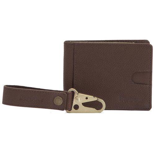 Dark Brown Barbour Padbury Leather Wallet & Fob Gift Set