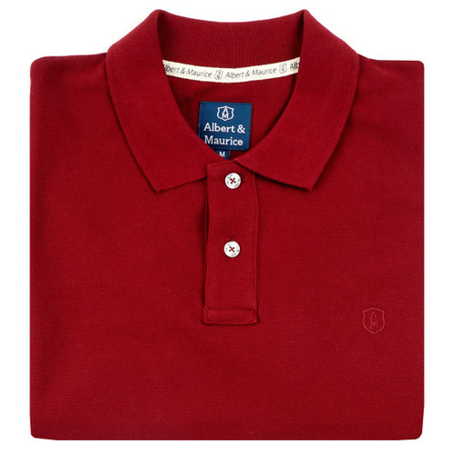 Albert and Maurice Mens Classic Pique Polo Shirt Maroon Folded