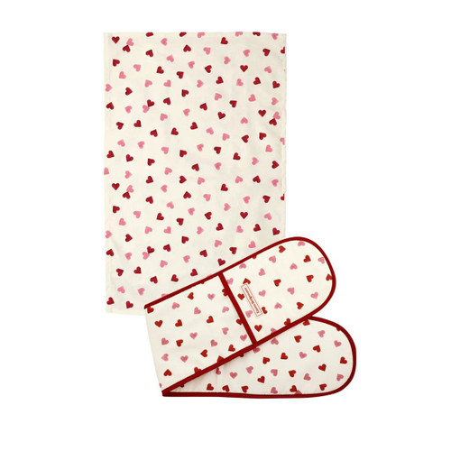 Emma Bridgewater Pink Hearts Double Oven Glove and Tea Towel Set