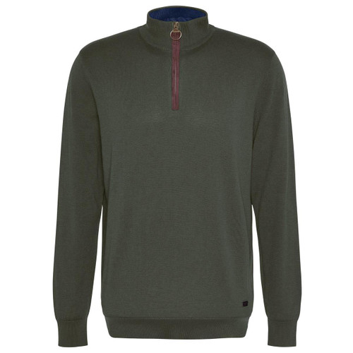 Mid Olive Barbour Mens Bayfield Knitted Half Zip Jumper