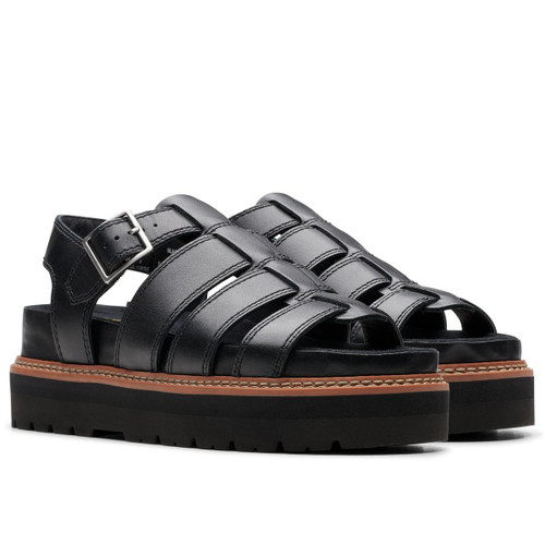 Black Leather Clarks Womens Orianna Twist Sandal