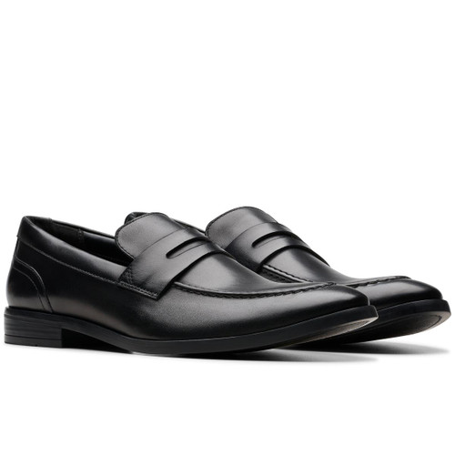 Black Leather Clarks Mens Brandon Step Shoe