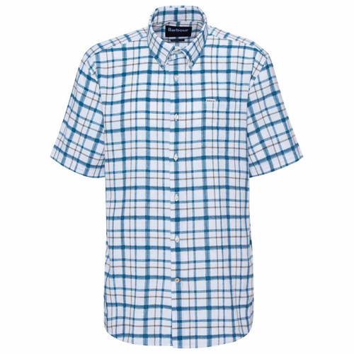 Navy Barbour Mens Glover Short Sleeve Linen Blend Regular Fit Shirt