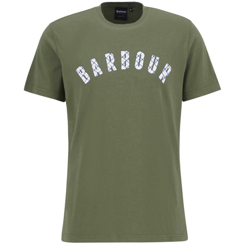Light Moss Barbour Mens Tortpoint Tartan Logo T-Shirt