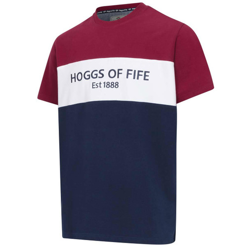 Burgundy/White/Navy Hoggs Of Fife Mens Dalbeattie Colour Block T-Shirt