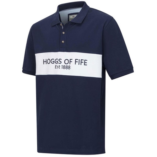 Navy Hoggs Of Fife Mens Stewart Block Pique Polo Shirt
