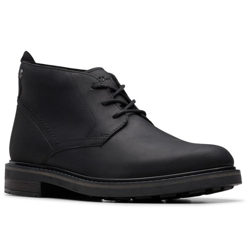 Black Leather Clarks Mens Newford Mid Chukka Boot