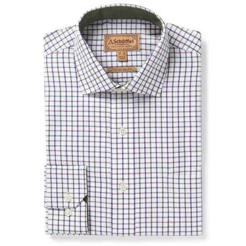 Plum and green Schoffel Mens Milton Tailored Shirt