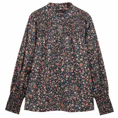 Multi Joules Womens Silvia Frill Neck Smocked Blouse