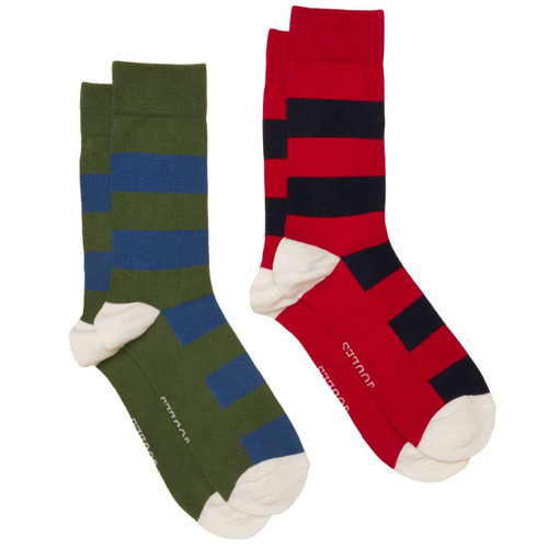 Khaki/Red Joules Mens Kingsbury Socks 2 Pack