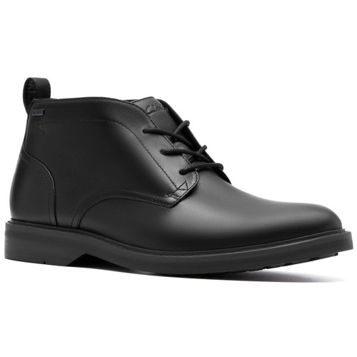 Black Leather Clarks Mens Aldwin Mid GTX Chukka Boot Black Leather Clarks Mens Aldwin Mid GTX Chukka Boot