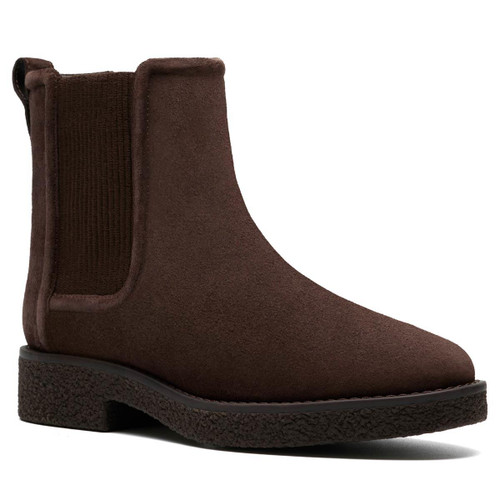 Dark Brown Suede Clarks Womens Nella Top Chelsea Boot