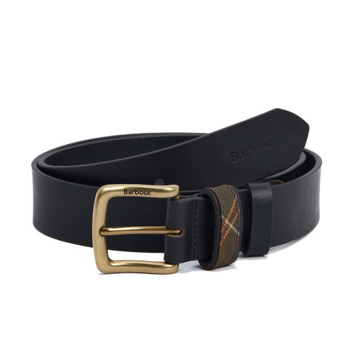 Black Barbour Mens Esk Leather Belt