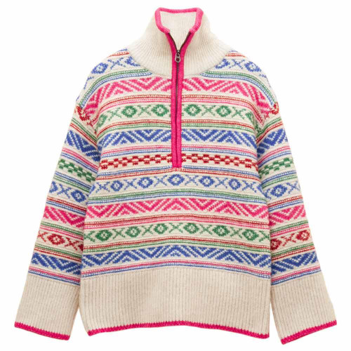 Multi Joules Womens Allaway Fair Isle 1/4 Zip Knitted Jumper