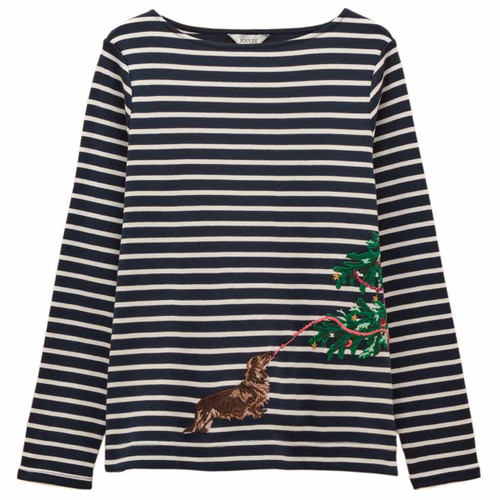 Navy/White Dog Joules Womens Festive Harbour Top