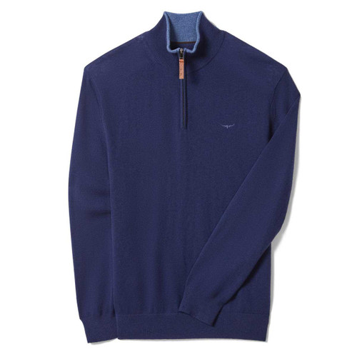 Navy R.M. Williams Mens Ernest 1/4 Zip Merino Knit Jumper
