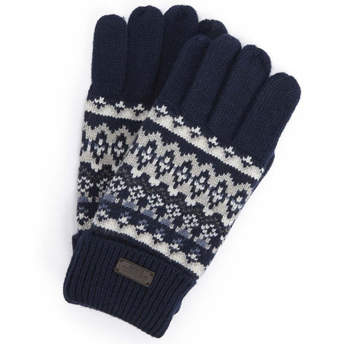 Navy Barbour Mens Marlow Fair Isle Knitted Gloves