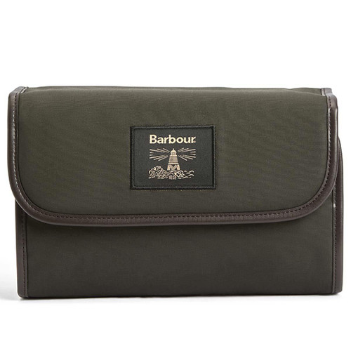 Olive/Beacon Barbour Mens Wax Hanging Washbag