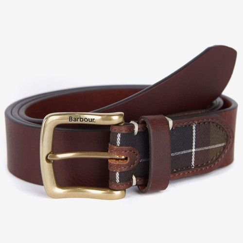 Brown Barbour Mens Tartan/Leather Belt