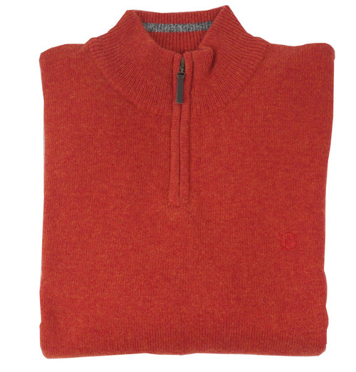 Albert and Maurice Mens Netherton Copper Brown Lambswool Zip Neck Jumper