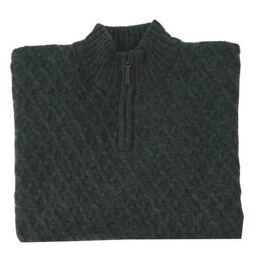 Albert and Maurice Mens Marcle Olive Green Cross Stitch Zip Neck Jumper