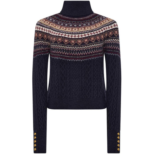 Ink Navy Holland Cooper Womens Rebecca Roll Neck Fair Isle Knit Jumper