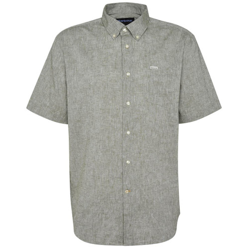 Olive Barbour Mens Nelson Short Sleeve Linen Blend Regular Fit Shirt
