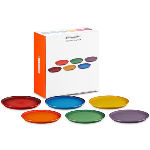 Le Creuset Stoneware Set of 6 Rainbow Coupe Dinner Plates