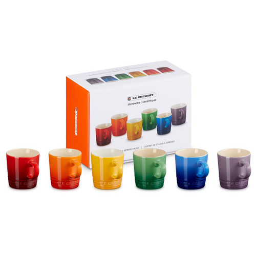 Le Creuset Stoneware Set of 6 Rainbow Espresso Mugs