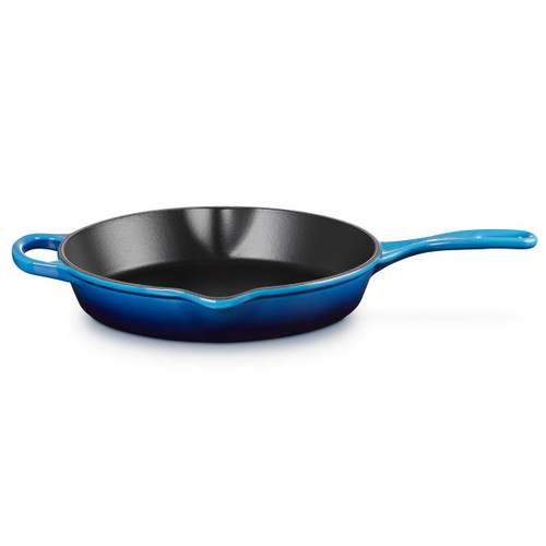 Azure Le Creuset Signature Cast Iron Round Deep Skillet with Metal Handle 26cm