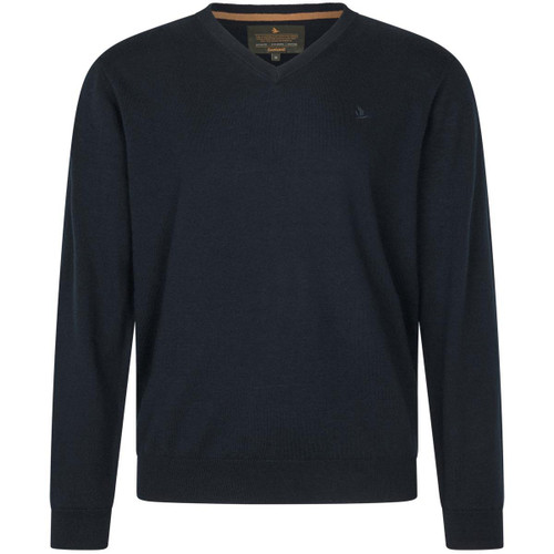 Dark Sapphire Seeland Mens Pine V-Neck Merino Pullover