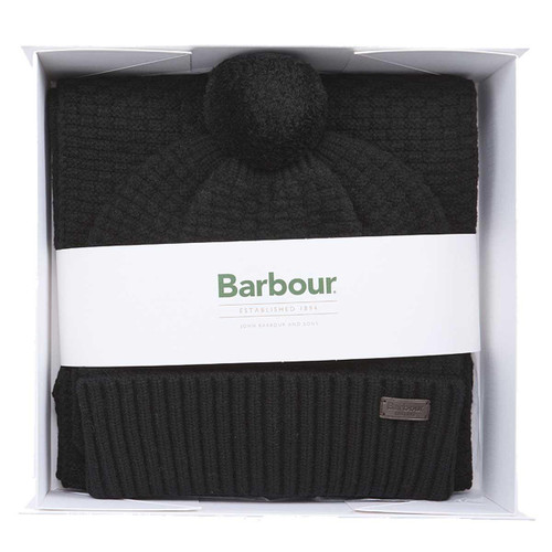 Black Barbour Mens Ramside Beanie and Scarf Gift Set