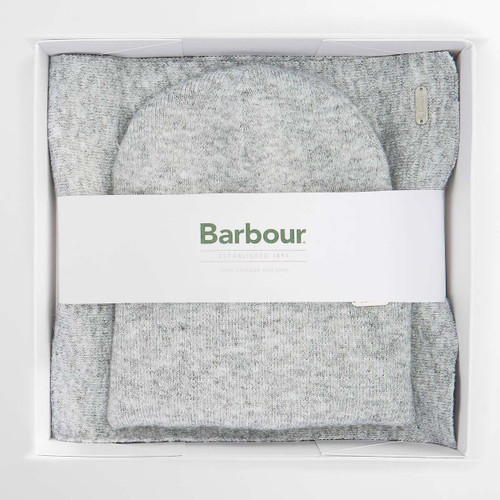 Light Grey Barbour Womens Beanie and Scarf Gift Set