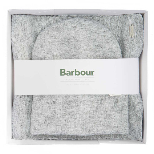 Light Grey Barbour Womens Beanie and Scarf box