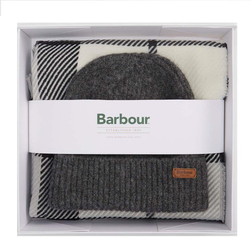 Monochrome Barbour Womens Pendle Beanie and Blaire Scarf Gift Set